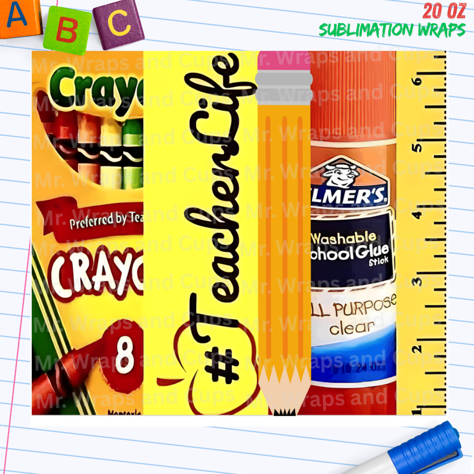 P 078 School Supplies 20oz Sublimation Wrap