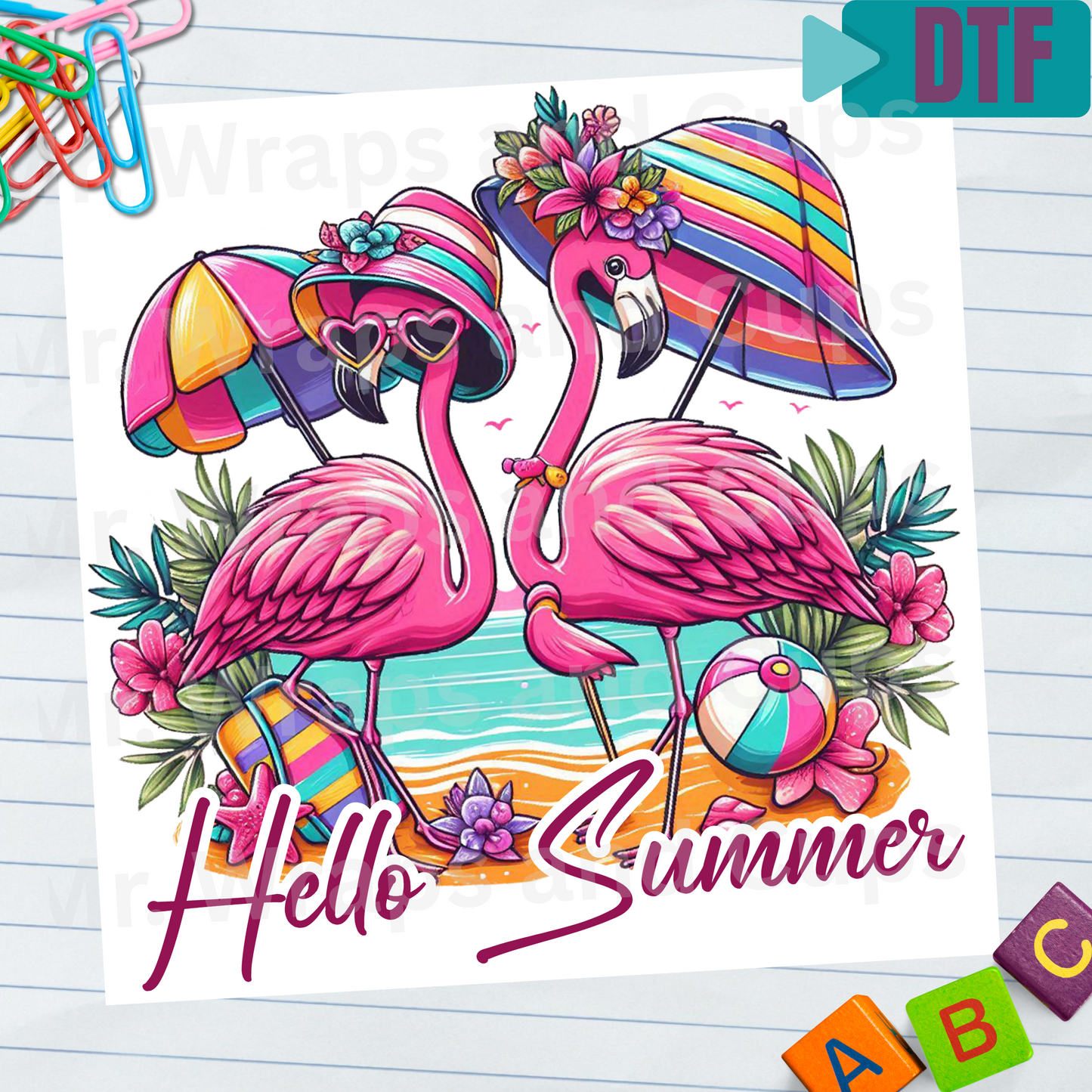 P 059 DTF Hello Summer Flamingos