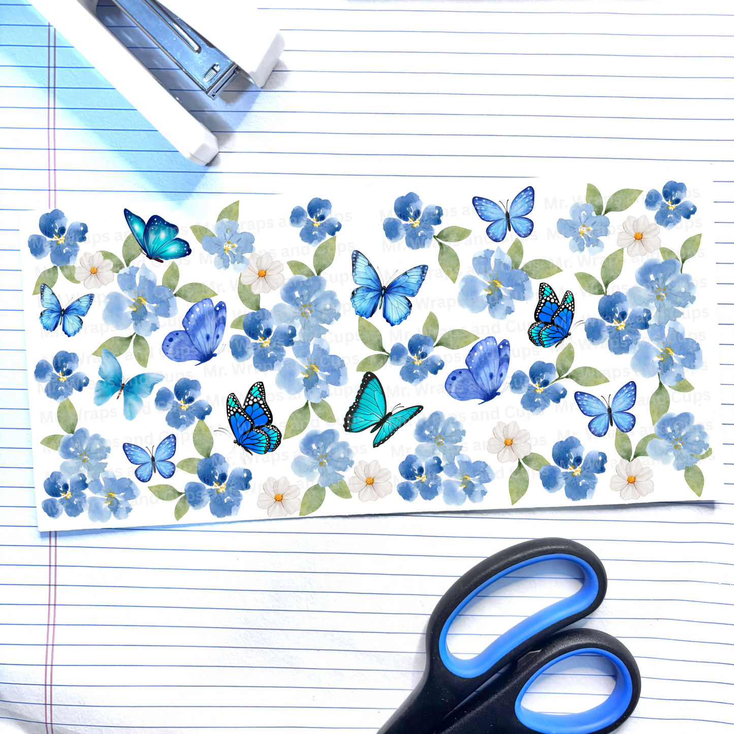 P 639 Blue Butterflies & Flowersl 16oz Wrap (Exclusive)