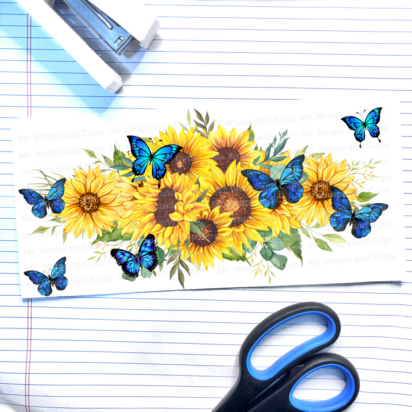 P 658 Sunflowers & Blue Butterflies 16oz Wrap (EXCLUSIVE)