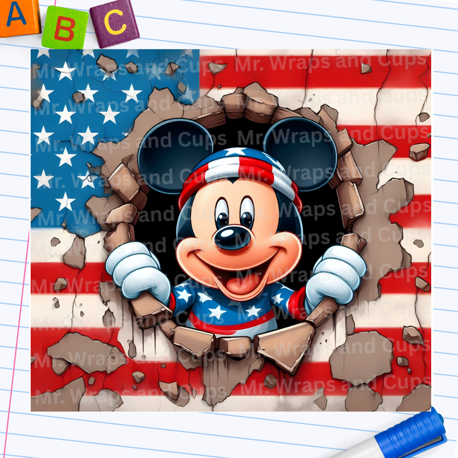 P 028 Mouse American Flag 20oz Wrap