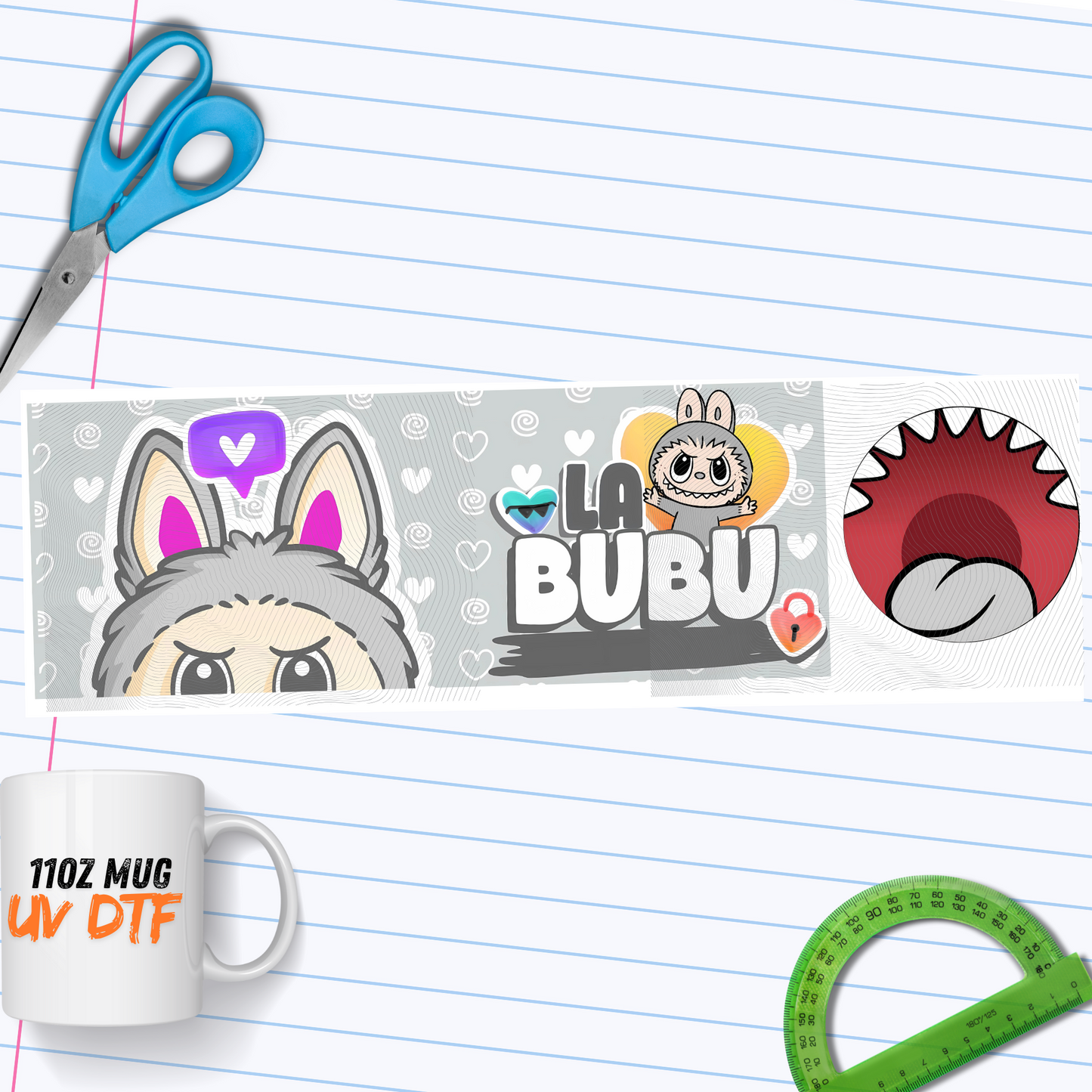 007 Mug Gray Labubu UV DTF Wrap