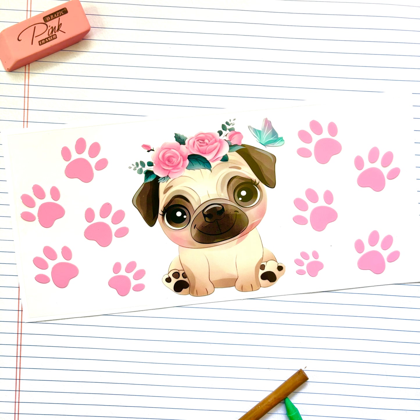 347 Dog Pug Pink UV DTF WRAP