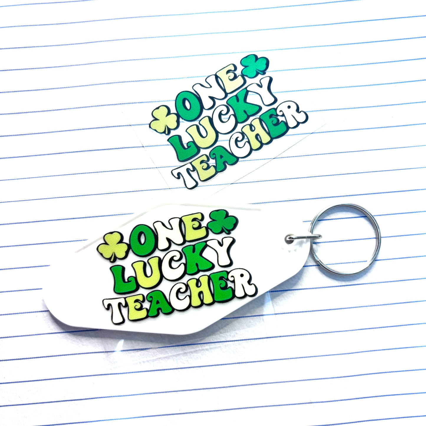 038 One Lucky Teacher Motel Keychain Decal