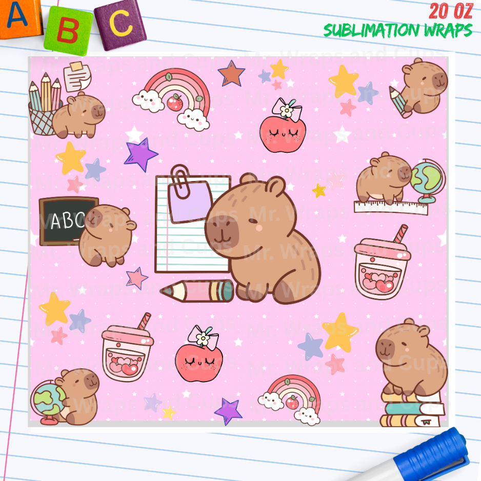 P 068 Capybara School 20oz Sublimation Wrap