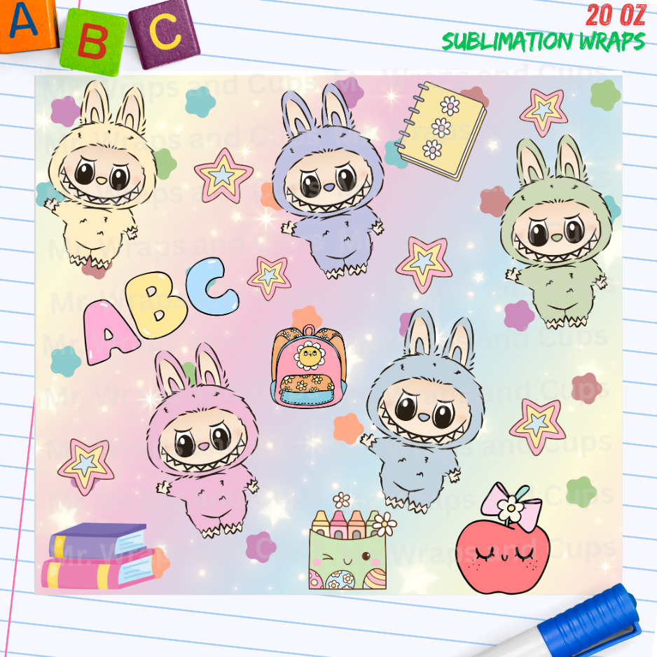 P 070 Labubu School 20oz Sublimation Wrap