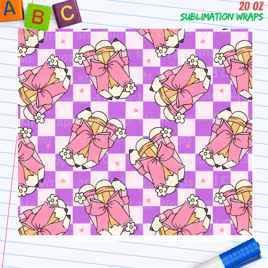 P 073 Pencils and Bows 20oz Sublimation Wrap