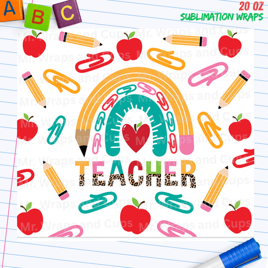P 085 Teacher Apples and Pencils 20oz Sublimation Wrap