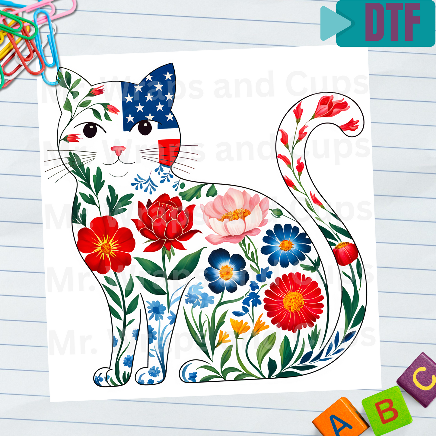 P 017 DTF American Cat Floral