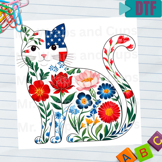 P 017 DTF American Cat Floral