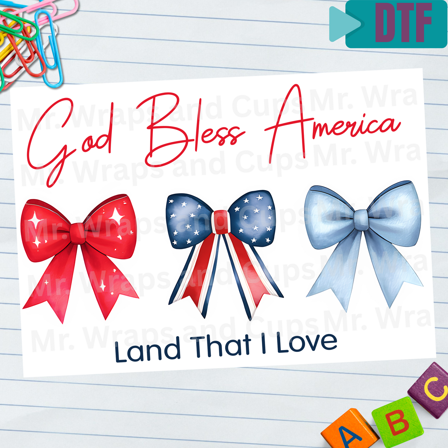 P 018 DTF God Bless America Bows