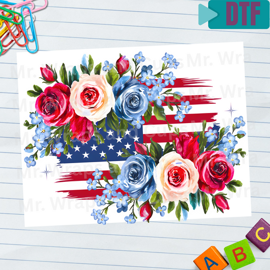 P 019 DTF American Flag Floral