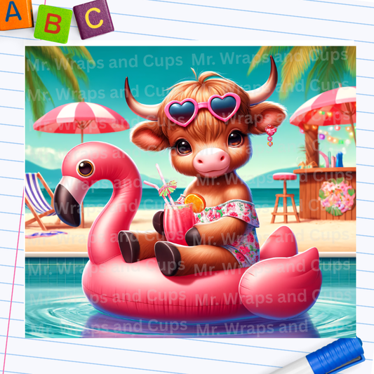 P 044 Summer Baby Cow and Flamingo 20oz Sublimation Wrap