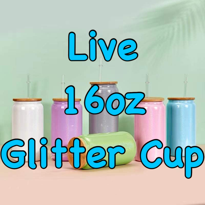 LIVE-16oz Glitter Glass Cup