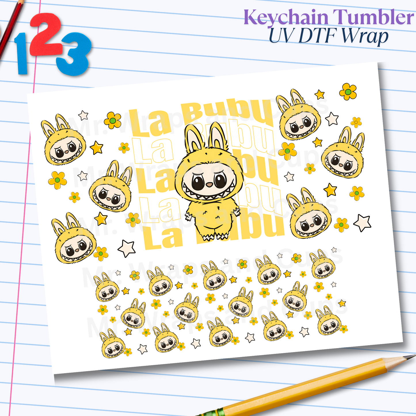 Mini 005 Yellow Labubu UV DTF Wrap