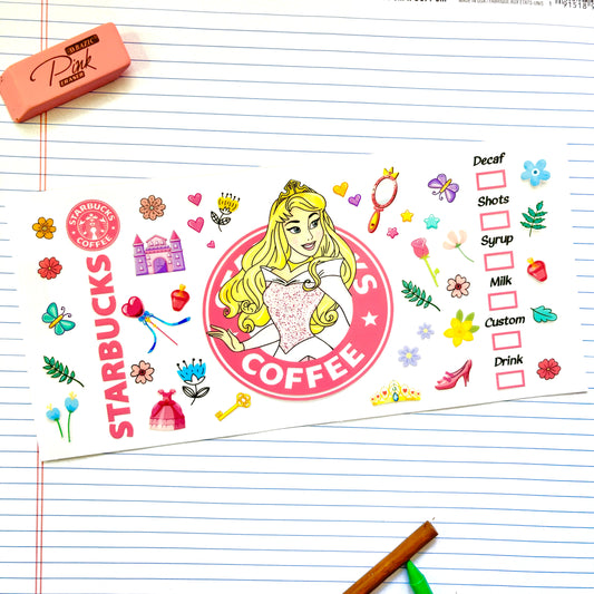 350 sleeping Princess Coffee UV DTF WRAP