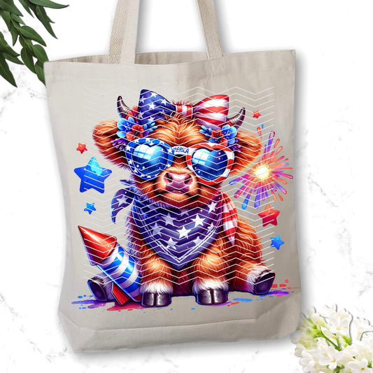 RTS - Highland Cow 4th of July Tote Bag