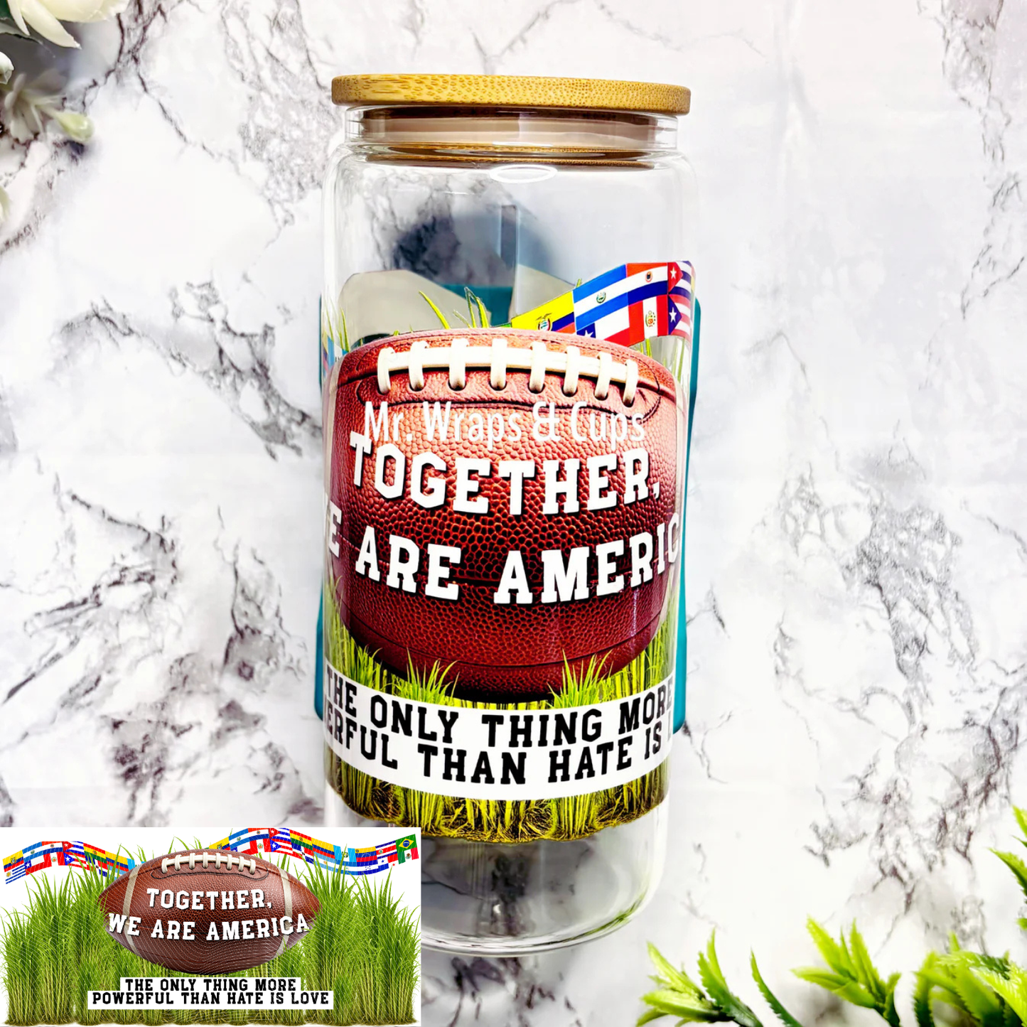RTS-Together, We Are America 20oz Glass Tumbler