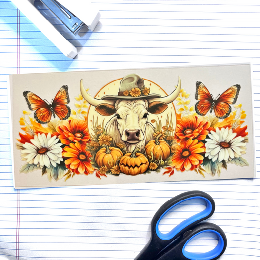 Fall 015 Cow Pumpkin 16oz uv dtf wrap