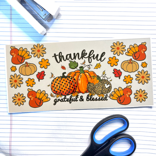 Fall 023 Thankful Grateful & Blessed 16oz uv dtf wrap