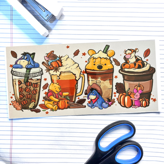 Fall 026 Pooh Coffee 16oz uv dtf wrap